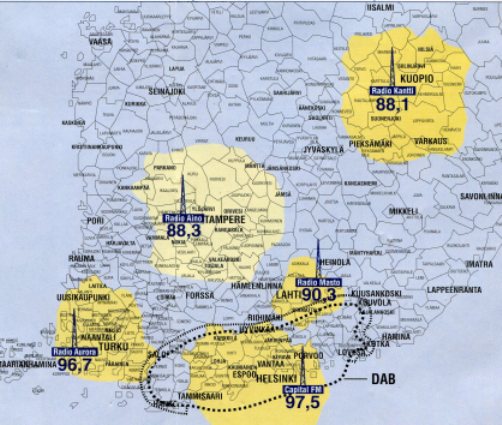 Capital FM coverage areas in 2001